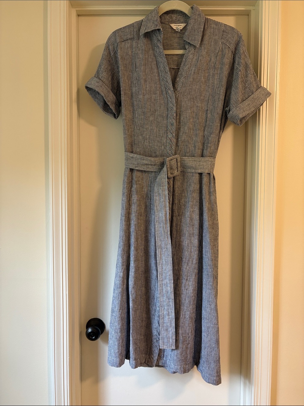 Banana Republic Blue Stripe Linen-Blend Shirt Dress with Belt
